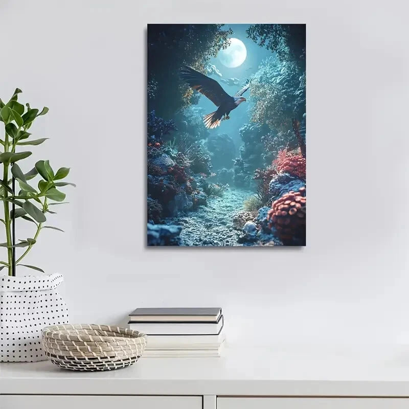 Underwater Coral Reef Scene Soft Moonlight Painting 40x60cm Metal Print Ready to Hang - Bella Home Decor