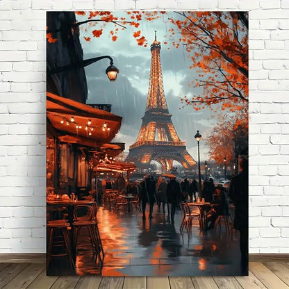 Beautiful Paris Rainy Eiffel Tower Scene Painting 40x60cm Metal Print Ready to Hang - Bella Home Decor