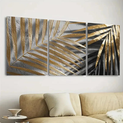 3pcs Golden Sun and Palm Leaf Tropical Wall Art Set Canvas Framed 60x90cm - High Quality Print 100% Australian Made Wall Canvas Ready to Hang - Bella Home Decor