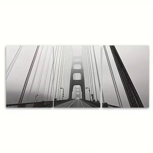 3pcs Black & White San Francisco Golden Gate Wall Art Set Canvas Framed 60x90cm - High Quality Print 100% Australian Made Wall Canvas Ready to Hang