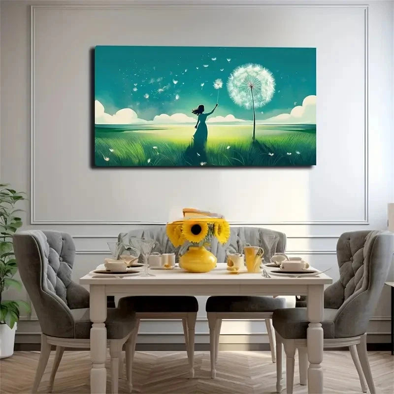Vibrant Girl And Dandelion Wall Art Canvas Office Home Room Framed 120x60cm