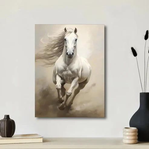 Beautiful Elegant White Horse Painting 60x90cm Metal Print Ready to Hang