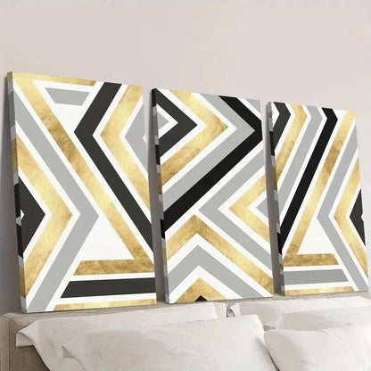 3pcs Gold Black & Gray Artistic Lines Wall Art Set Canvas Framed 60x90cm - High Quality Print 100% Australian Made Wall Canvas Ready to Hang