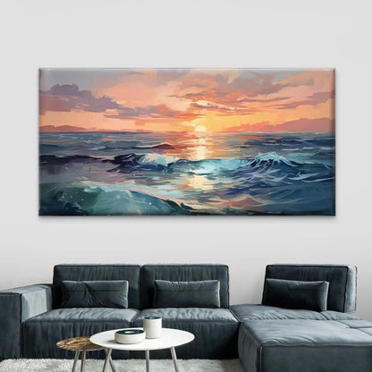 Sunset Ocean Wave Seascape Wall Art Canvas Office Home Room Framed 120x60cm