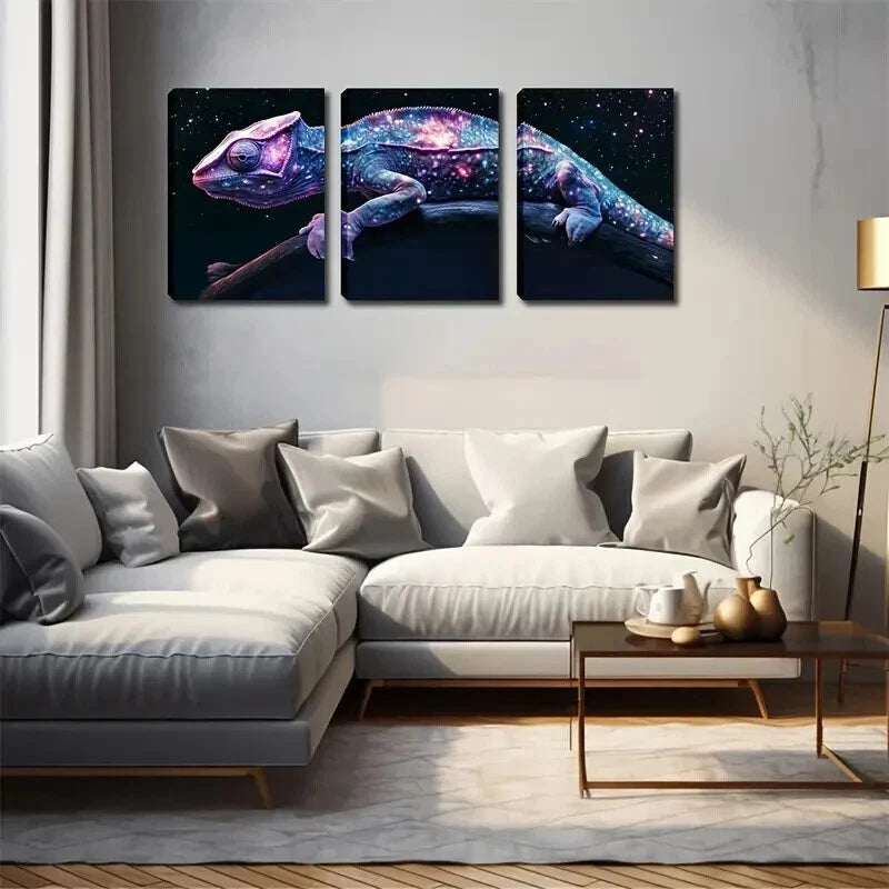 3pcs Chameleon Cosmic Triptych Abstract Perfect Wall Art Set Canvas Framed 50x70cm - High Quality Print 100% Australian Made Wall Canvas Ready to Hang - Bella Home Decor