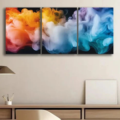 3pcs Colorful Smoke on a Black Background Wall Art Set Canvas Unframed - High Quality Print 100% Australian Made Wall Canvas - Bella Home Decor