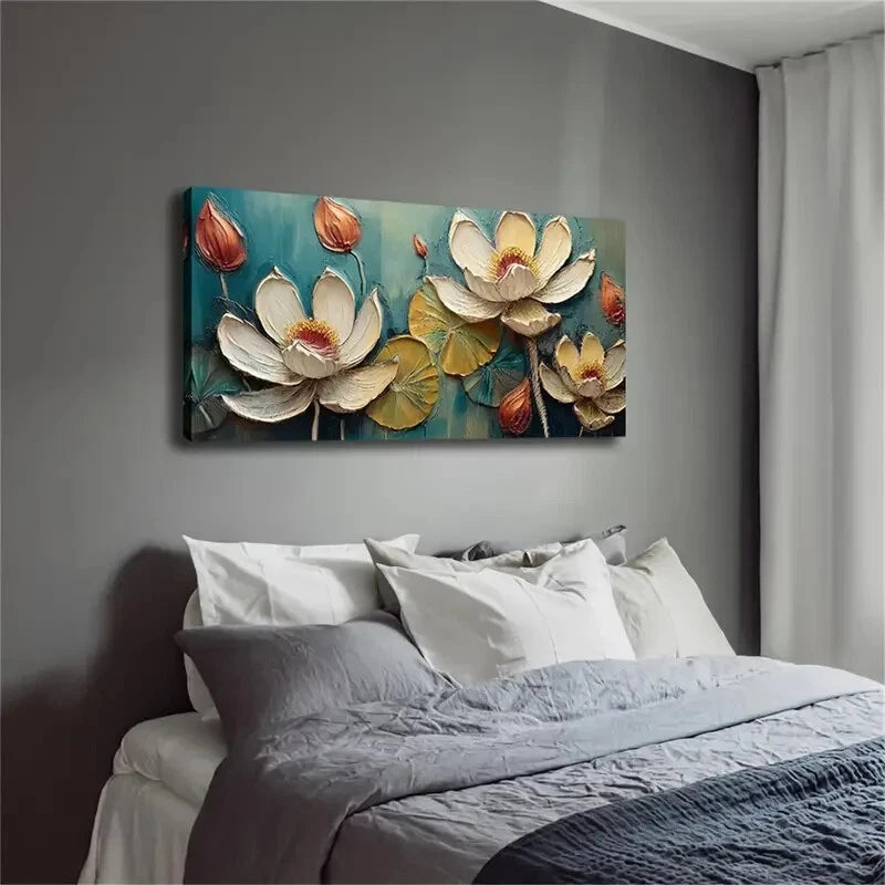 Lotus Flowers Have Blooming Wall Art Canvas Office Home Room Framed 120x60cm - Bella Home Decor