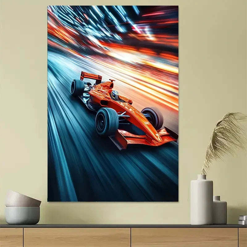 Dynamic Racing Car Speed Art Modern Motor Style Poster 40x60cm Metal Print Ready to Hang