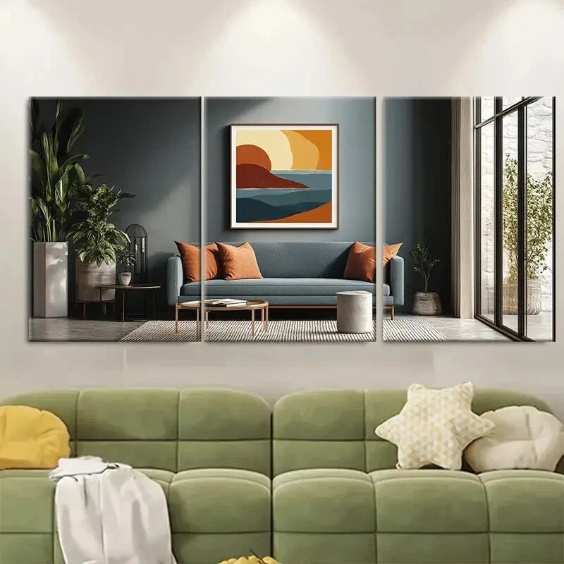 3pcs Navy Blue Orange Paros Greece Unique Metal Print Ready to Hang Art