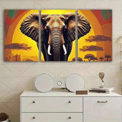 3pcs The Elephant Walked In Wall Art Set Canvas Framed 60x90cm - High Quality Print 100% Australian Made Wall Canvas Ready to Hang
