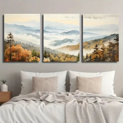 3pcs Great Smoky Mountains Autumn Perfect Wall Art Canvas Unframed - High Quality Print 100% Australian Made Wall Canvas