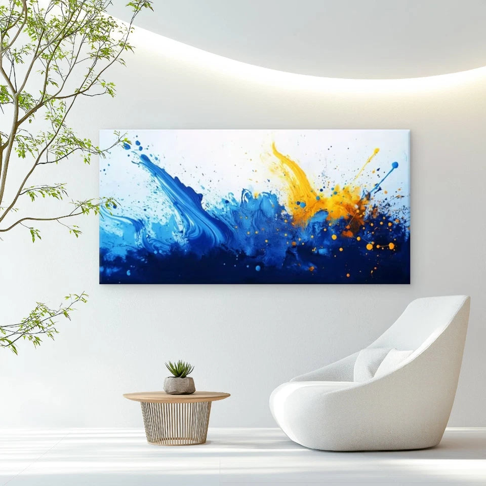 Vibrant Blue & Orange Dynamic Wall Art Canvas Office Home Room Framed 120x60cm