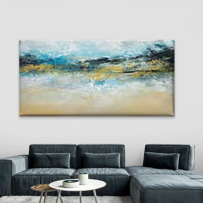 Abstract Blue Golden Beige Wall Art Canvas Office Home Room Framed 120x60cm - Bella Home Decor
