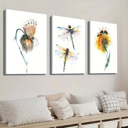 3pcs Dragonfly Butterfly Flower Lovers Perfect Wall Art Set Canvas Framed 60x90cm - High Quality Print 100% Australian Made Wall Canvas Ready to Hang - Bella Home Decor