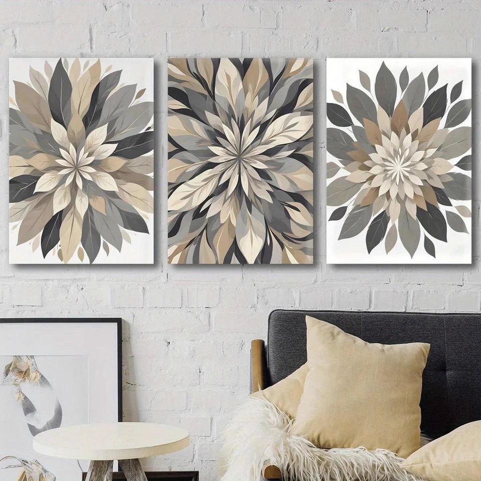 3pcs Beige Flower Botanical Petal Designs Metal Print Ready to Hang Art - Bella Home Decor