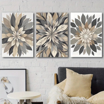 3pcs Beige Flower Botanical Petal Designs Metal Print Ready to Hang Art - Bella Home Decor