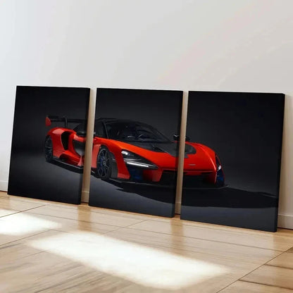 3pcs Red Sports Car Modern Vehicle Wall Art Set Canvas Framed 60x90cm - High Quality Print 100% Australian Made Wall Canvas Ready to Hang