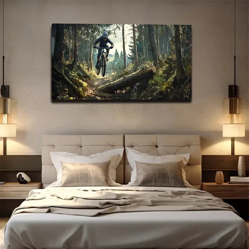Mountain Biking Adventure Wall Art Canvas Office Home Room Framed 120x60cm