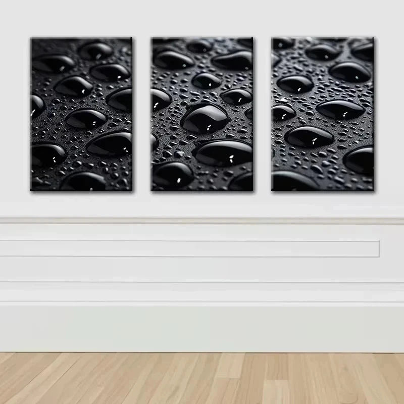 3pcs Black background Water Drop Metal Print Ready to Hang Art - Bella Home Decor
