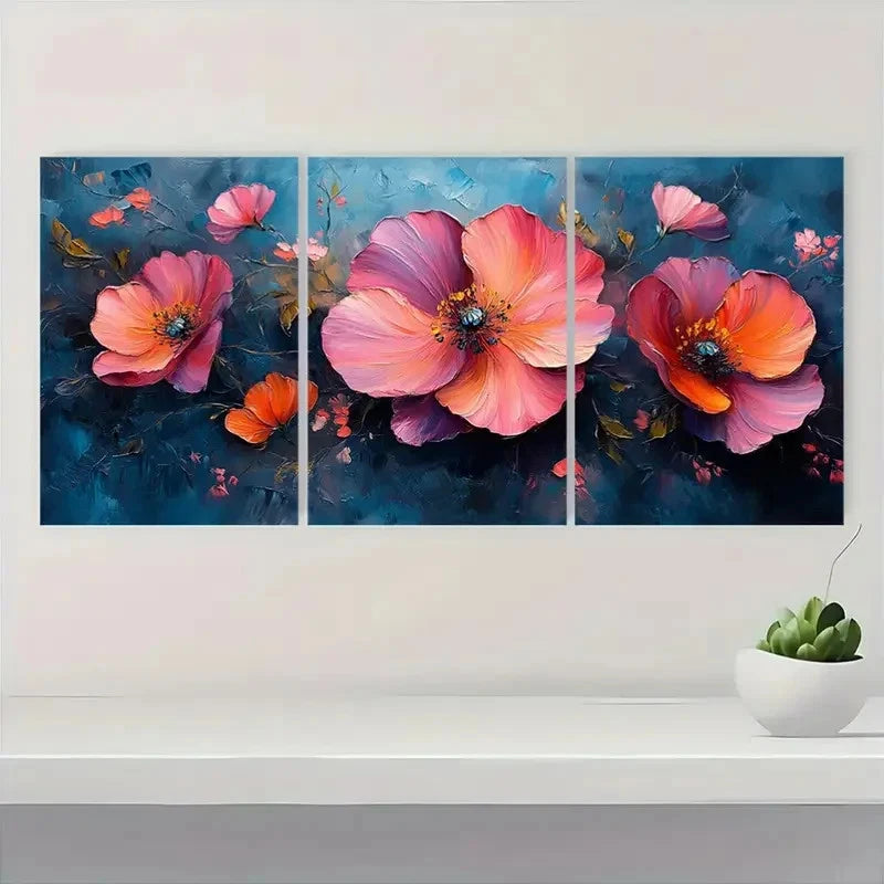 3pcs Vibrant Abstract Floral LO   Wall Art Set Canvas Framed 50x70cm - High Quality Print 100% Australian Made Wall Canvas Ready to Hang
