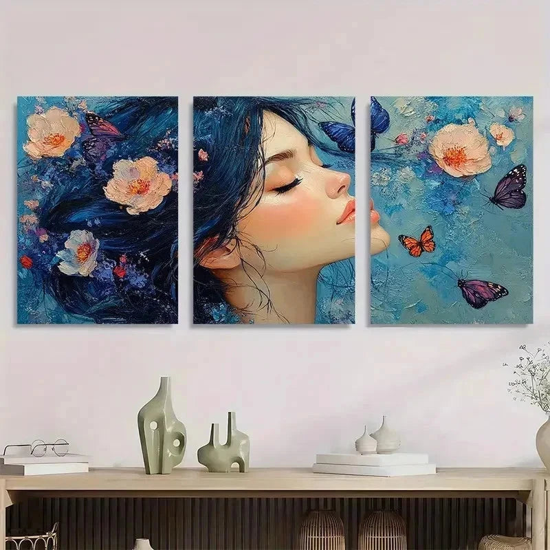3pcs Abstract Flowers And Butterflies Perfect Wall Art Set Canvas Framed 50x70cm - High Quality Print 100% Australian Made Wall Canvas Ready to Hang - Bella Home Decor