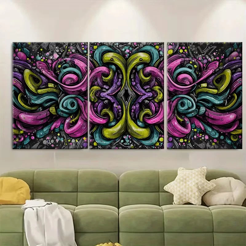 3pcs Colorful Swirls & Geometric Patterns Metal Print Ready to Hang Art - Bella Home Decor