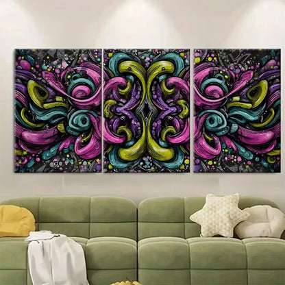 3pcs Colorful Swirls & Geometric Patterns Metal Print Ready to Hang Art - Bella Home Decor