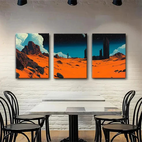 3pcs Futuristic Orange Desert Starry Sky Perfect Wall Art Canvas Unframed - High Quality Print 100% Australian Made Wall Canvas - Bella Home Decor