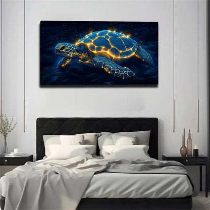 Glowing Crawling Turtle Neon Wall Art Canvas Office Home Room Framed 120x60cm