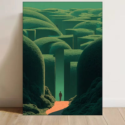 Surreal Green Labyrinth Landscape Metal Print Ready to Hang