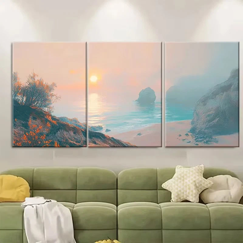 3pcs Algarve at sunrise, cliffside beaches Metal Print Ready to Hang Art - Bella Home Decor