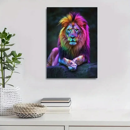 Beautiful Contemporary Colorful Lion Painting 40x60cm Metal Print Ready to Hang - Bella Home Decor