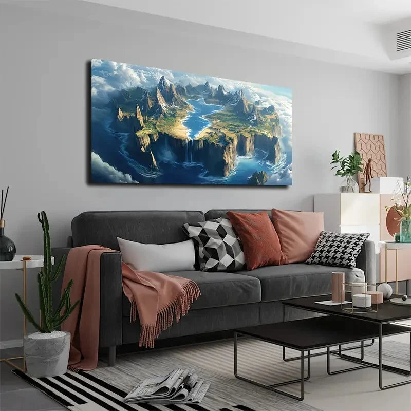 Fantasy Island On Cloudy Sea Wall Art Canvas Office Home Room Framed 120x60cm - Bella Home Decor