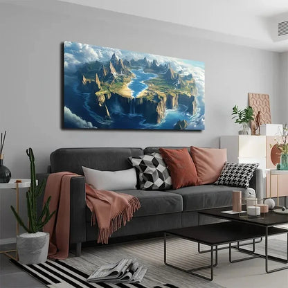 Fantasy Island On Cloudy Sea Wall Art Canvas Office Home Room Framed 120x60cm - Bella Home Decor