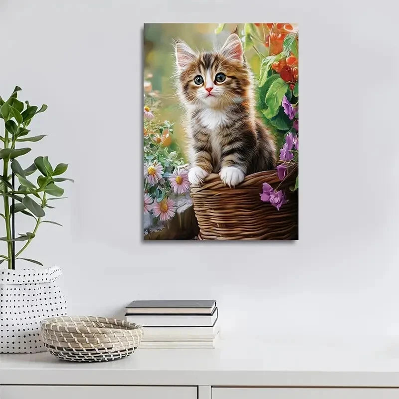 Cute Norwegian Forest Cat Kitten with Vibrant Painting 40x60cm Metal Print Ready to Hang - Bella Home Decor