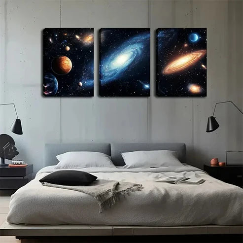 3pcs Cosmic Vastness with Mysterious Sci-Fi Style Wall Art Canvas Unframed - High Quality Print 100% Australian Made Wall Canvas