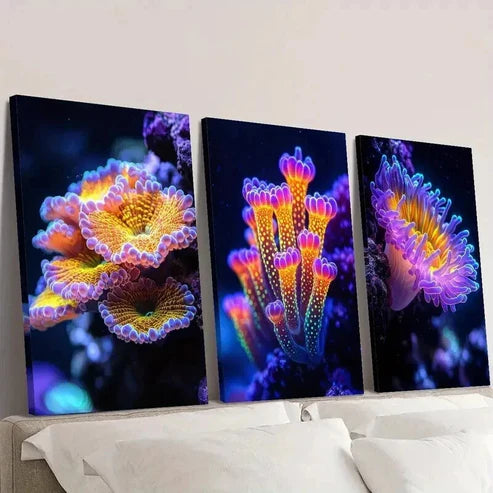 3pcs Fantasy Glowing Coral Reefs Sea Life Wall Art Canvas Unframed – High Quality Print 100% Australian Made Wall Canvas