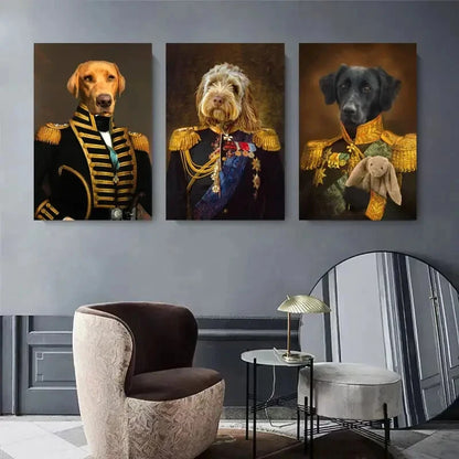 3pcs Classic Military Portraits of Dogs Metal Print Ready to Hang Art