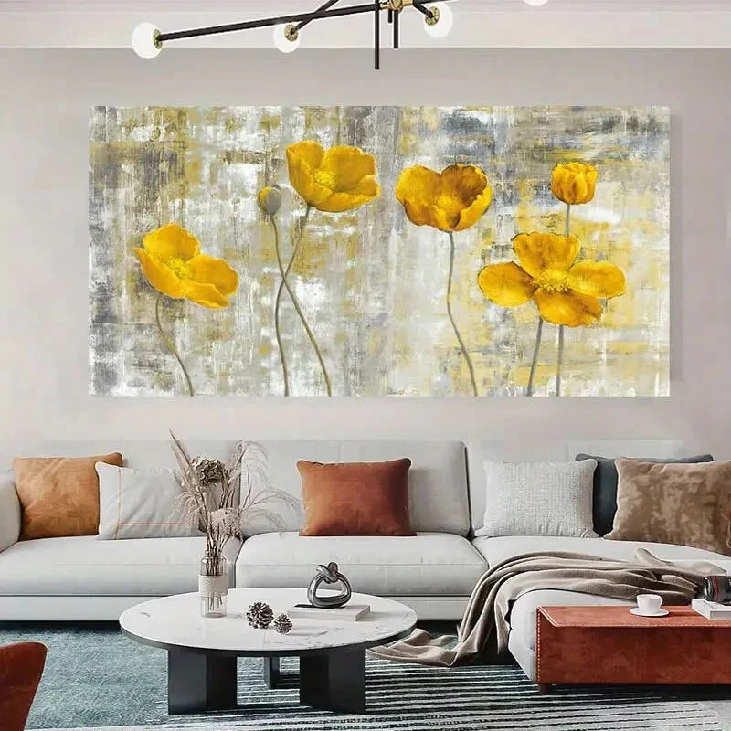 Abstract Yellow Flower Art wall canvas office home room framed 120x60cm - Bella Home Decor