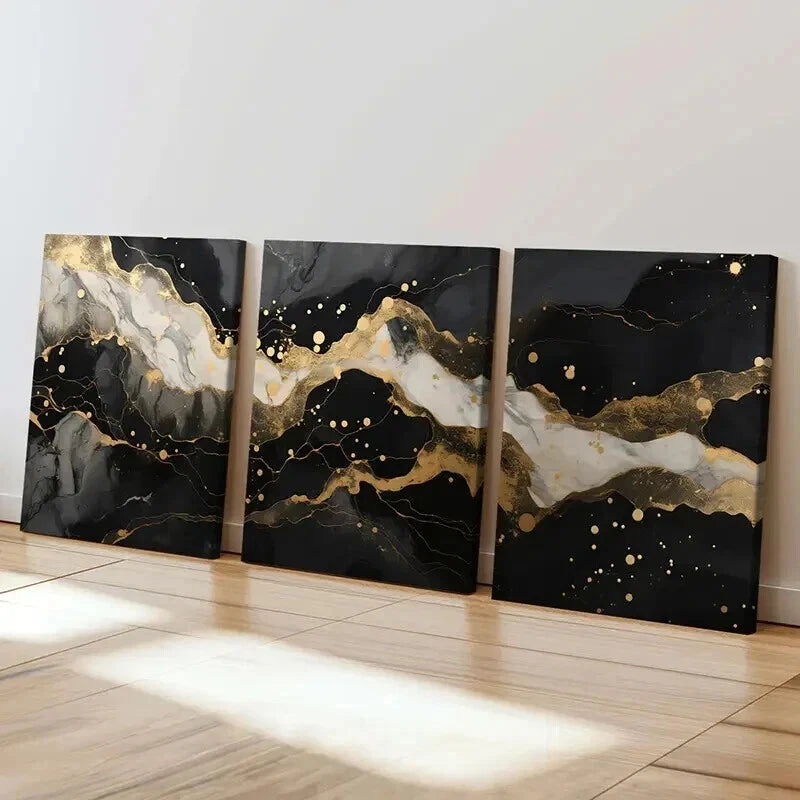 3pcs Abstract Black Gold Marble Texture Wall Art Set Canvas Framed 40x60cm - High Quality Print 100% Australian Made Wall Canvas Ready to Hang - Bella Home Decor