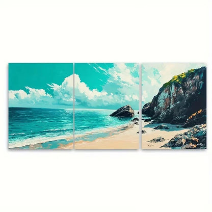 3pcs Carbis Bay Travel Wall Art Set Canvas Framed 40x60cm - High Quality Print 100% Australian Made Wall Canvas Ready to Hang - Bella Home Decor