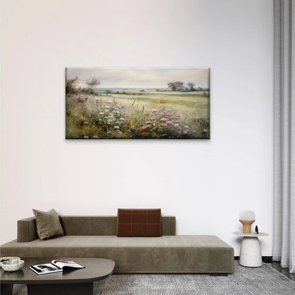 Flowers Field Nature Retro Wall Art Canvas Office Home Room Framed 120x60cm