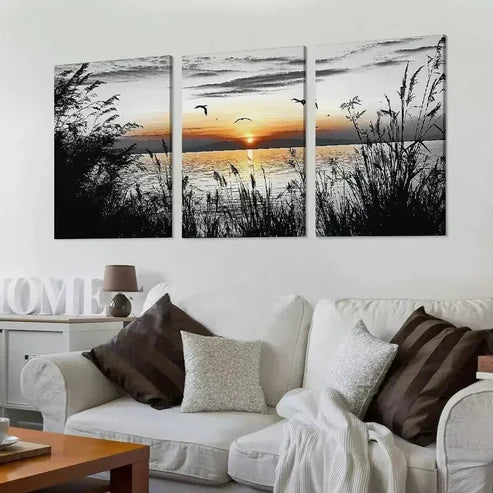 3pcs Abstract Modern Black and White Nature Canvas Unframed - High Quality Print 100% Australian Made Wall Canvas - Bella Home Decor