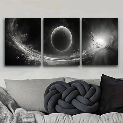 3pcs Abstract Celestial Wonders Black & White Metal Print Ready to Hang Art - Bella Home Decor