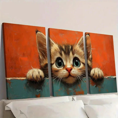 3pcs Adorable Cute Cat Vintage Aesthetic Wall Art Set Canvas Framed 40x60cm - High Quality Print 100% Australian Made Wall Canvas Ready to Hang - Bella Home Decor