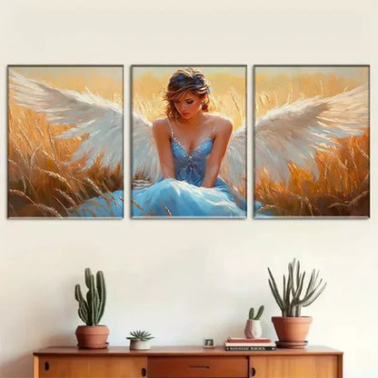 3 PCS Ethereal Angel In Wheat Field Triptych Wall Art Set Canvas Unframed - High Quality Print 100% Australian Made Wall Canvas - Bella Home Decor