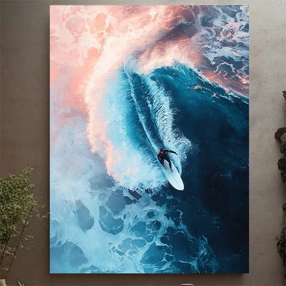 Aerial View Pink & Blue Ocean Waves Metal Print Ready to Hang