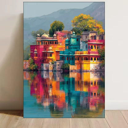 Vibrant Rajasthan Udaipur Lake Palace Metal Print Ready to Hang