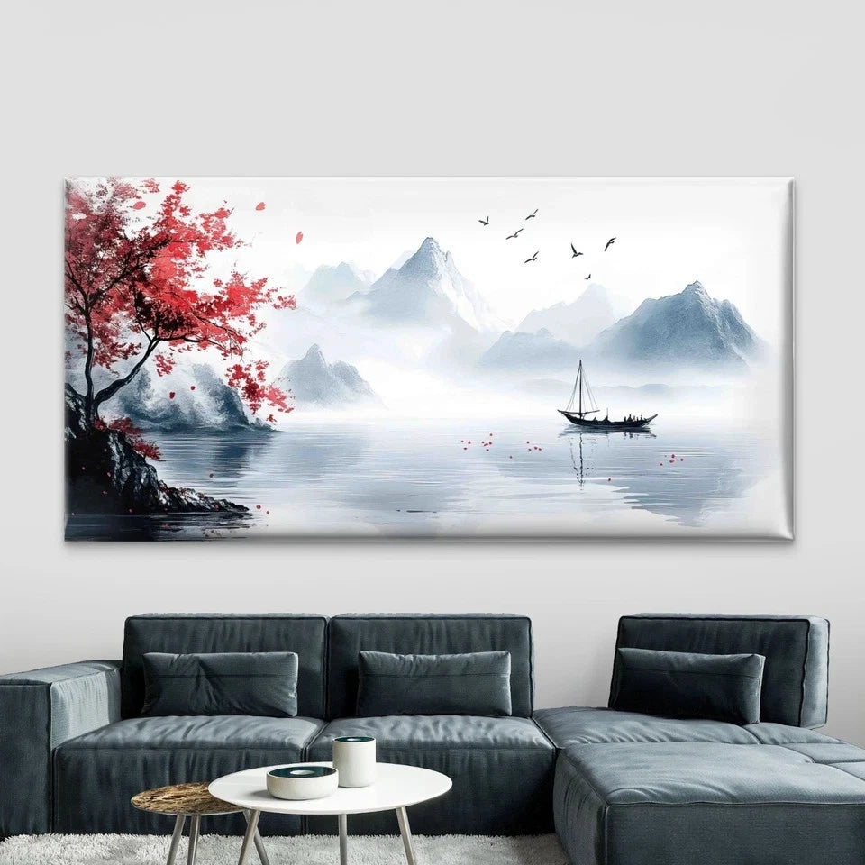 Chinese Japanese Landscape Wall Art Canvas Office Home Room Framed 120x60cm