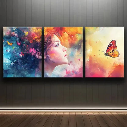 3pcs Abstract Butterfly and Female Perfect Wall Art Set Canvas Unframed - High Quality Print 100% Australian Made Wall Canvas